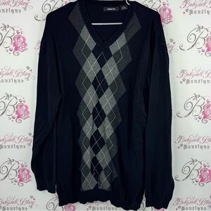 Claiborne sweater Vneck preppy Argyle V-Neck Sweater knit cotton preppy style